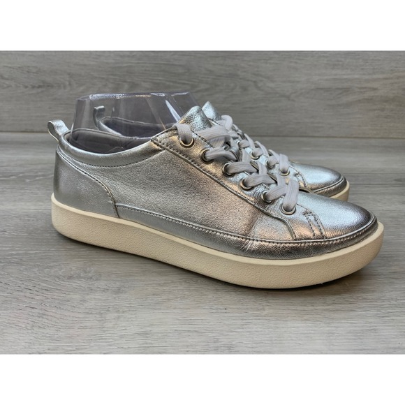 Vionic Shoes - Vionic Winny Women's Silver Metallic Leather Lace Up Sneakers  7 Comfort Shoes
